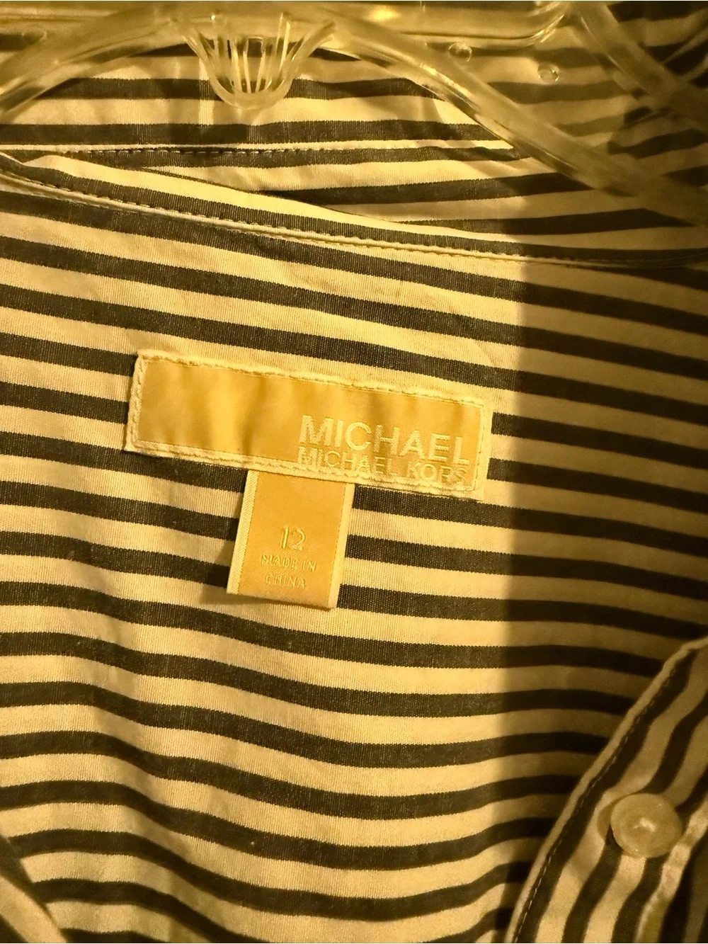 Michael Kors Women’s Black and White Striped Button-Down Dress